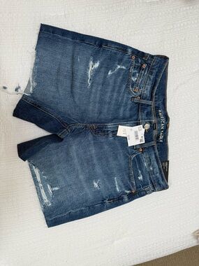 American Eagle Outfitters Distressed Mid-Blue High-Rise Denim Shorts